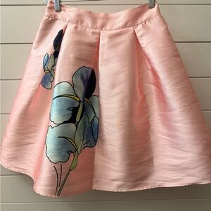 Banjul Light Pink A-Line Skirt with Blue Floral Accent